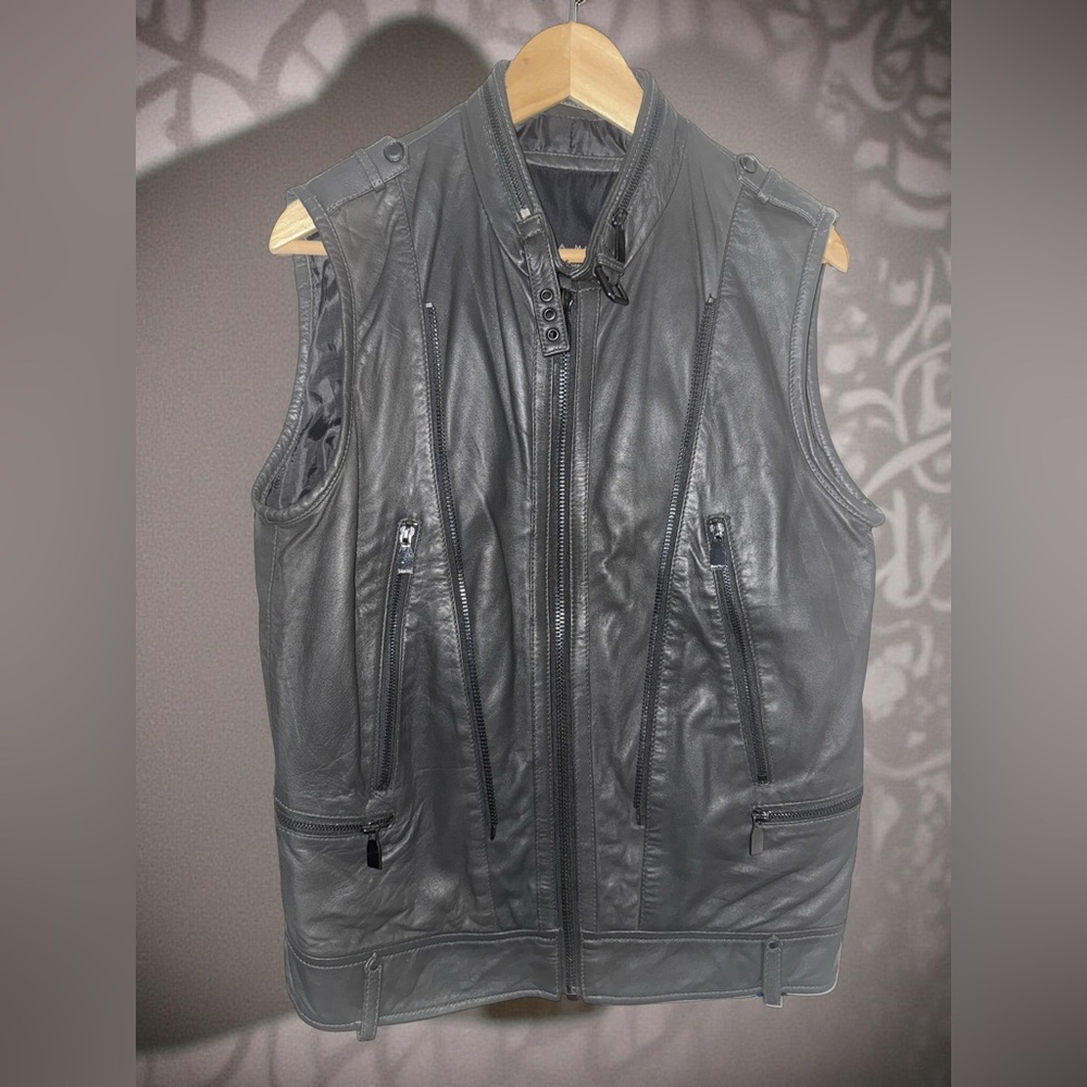 Zara Men's Charcoal Leather Vest